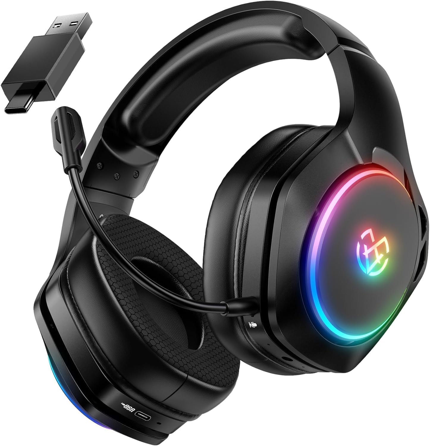 BINNUNE Cuffie Gaming Wireless Per PC/Ps5/Ps4, 2,4GHz Wireless+5.3