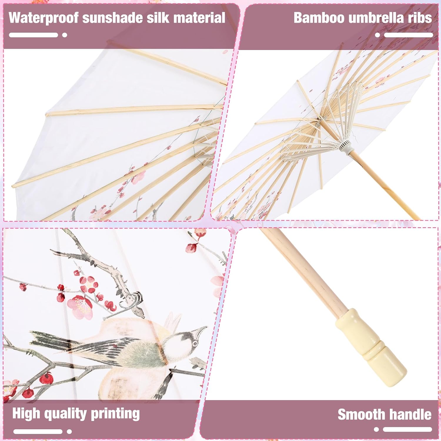 12 Pcs Chinese Oiled Paper Umbrella for Weddings 32 Inch Bamboo Silk Chinese Japanese Parasol Flower Art Dance Umbrella for Bridal Showers Favor Photography Costumes Props(Rose Red,Vibrant)