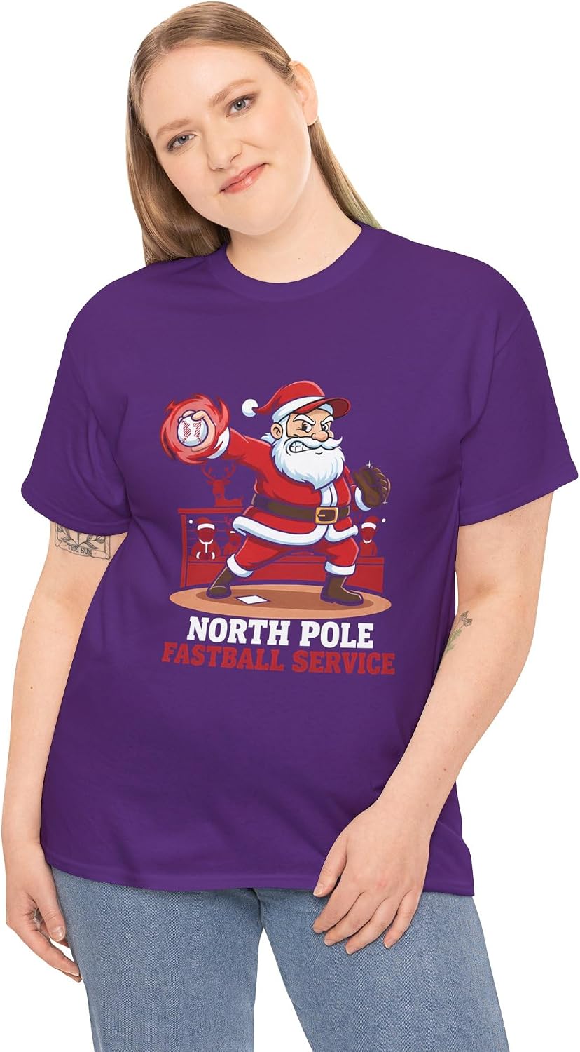 North Pole Fastball Service 6 7 Meme Funny Christmas Baseball Santa Claus Pitcher Purple