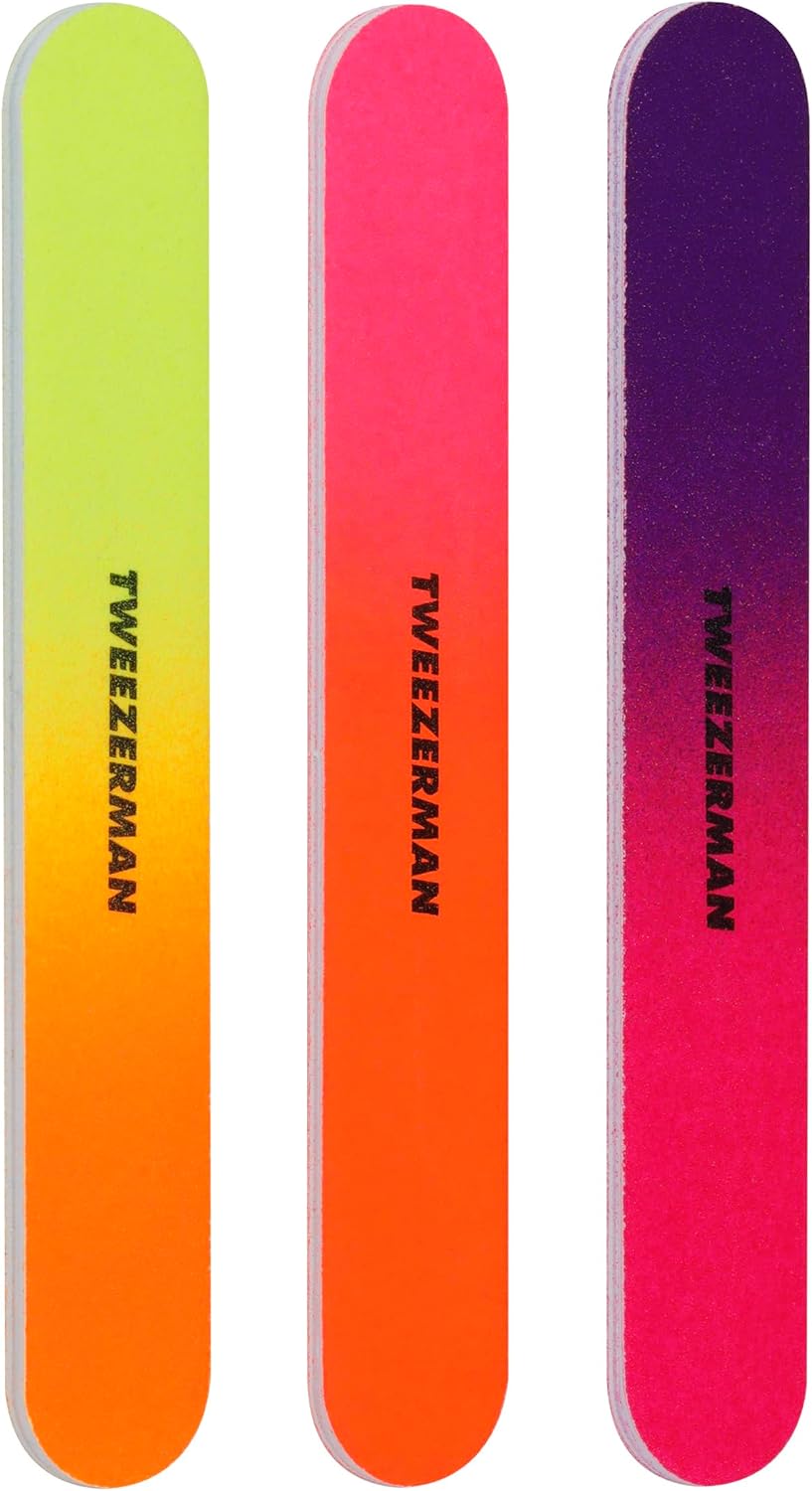 Tweezerman Stainless Steel Nail Clipper Combo Set with Three Neon Nail Files