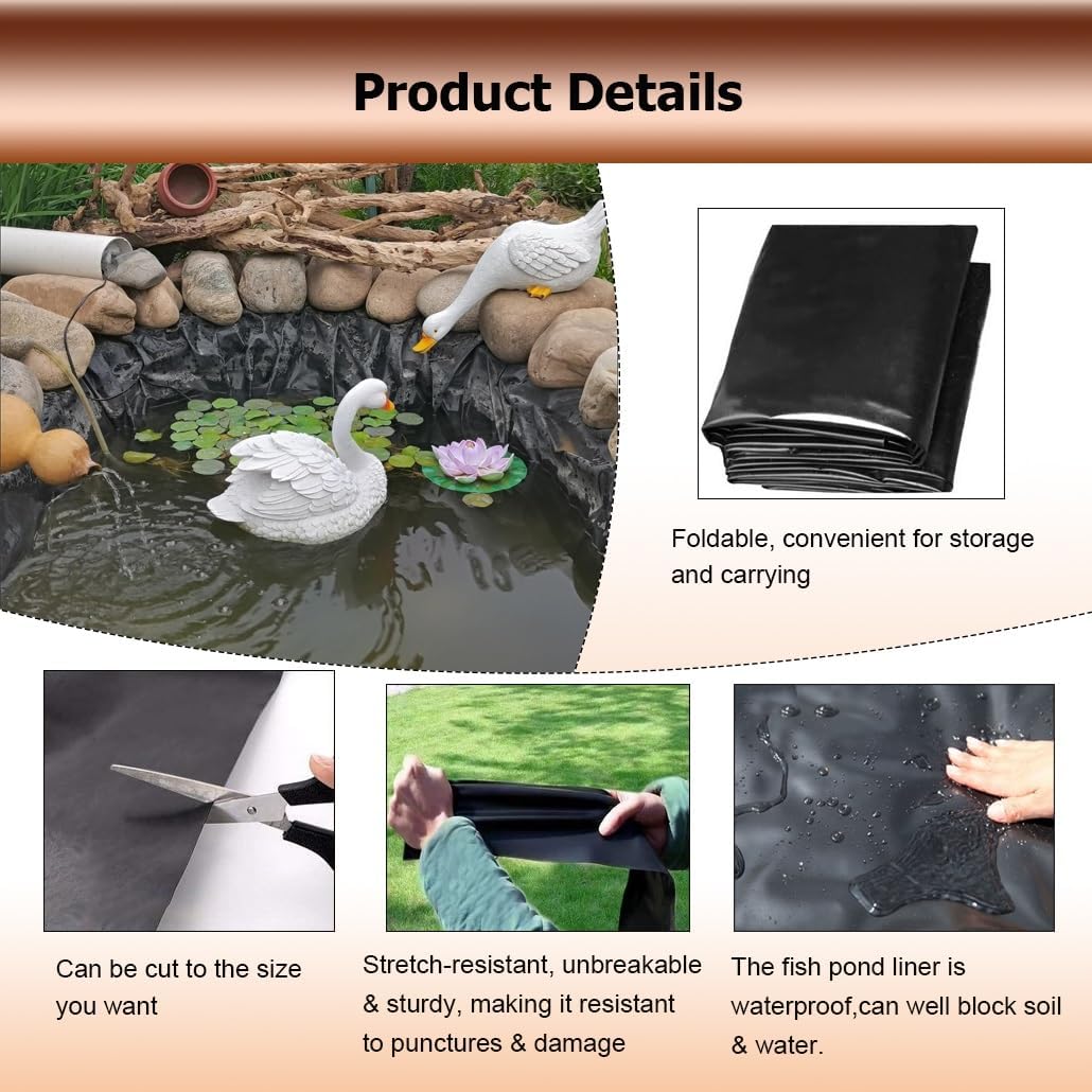 1-16 Wide 5-100 M Long HDPE Koi Fish Pond Liners for Water Garden Waterfall Fountain Outdoor Ponds Streams, Easy Cutting Puncture Resistant(1x10m)