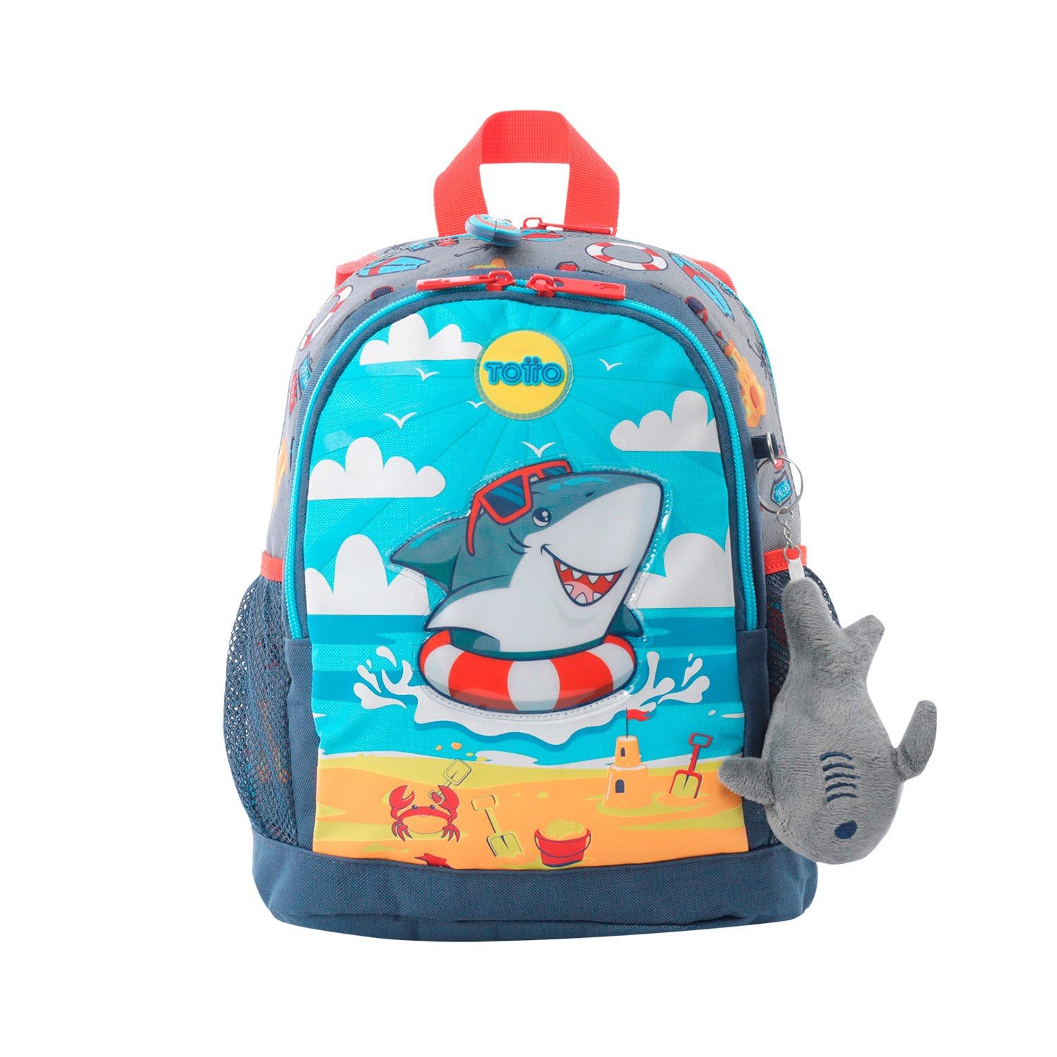 TOTTO Mochila Infantil, Modelo Little Surfer S, Mochila Pequeña, Capacidad 6 L, 2 Compartimentos, 2 Bolsillos para Botella, Organizador Interno, Correas Acolchadas, Resistente y Duradera, Color Gris