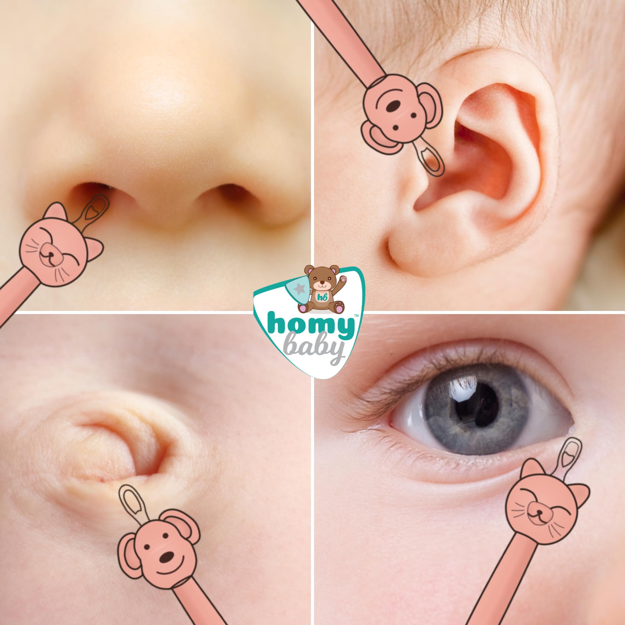 HOMYBABY® Cure Nez Bebe [x2 Pinces à Crottes de Nez] - Nettoyeur nasal et auriculaire pour bébés - Nettoie facilement et en toute sécurité - Nettoyeur d'oreille