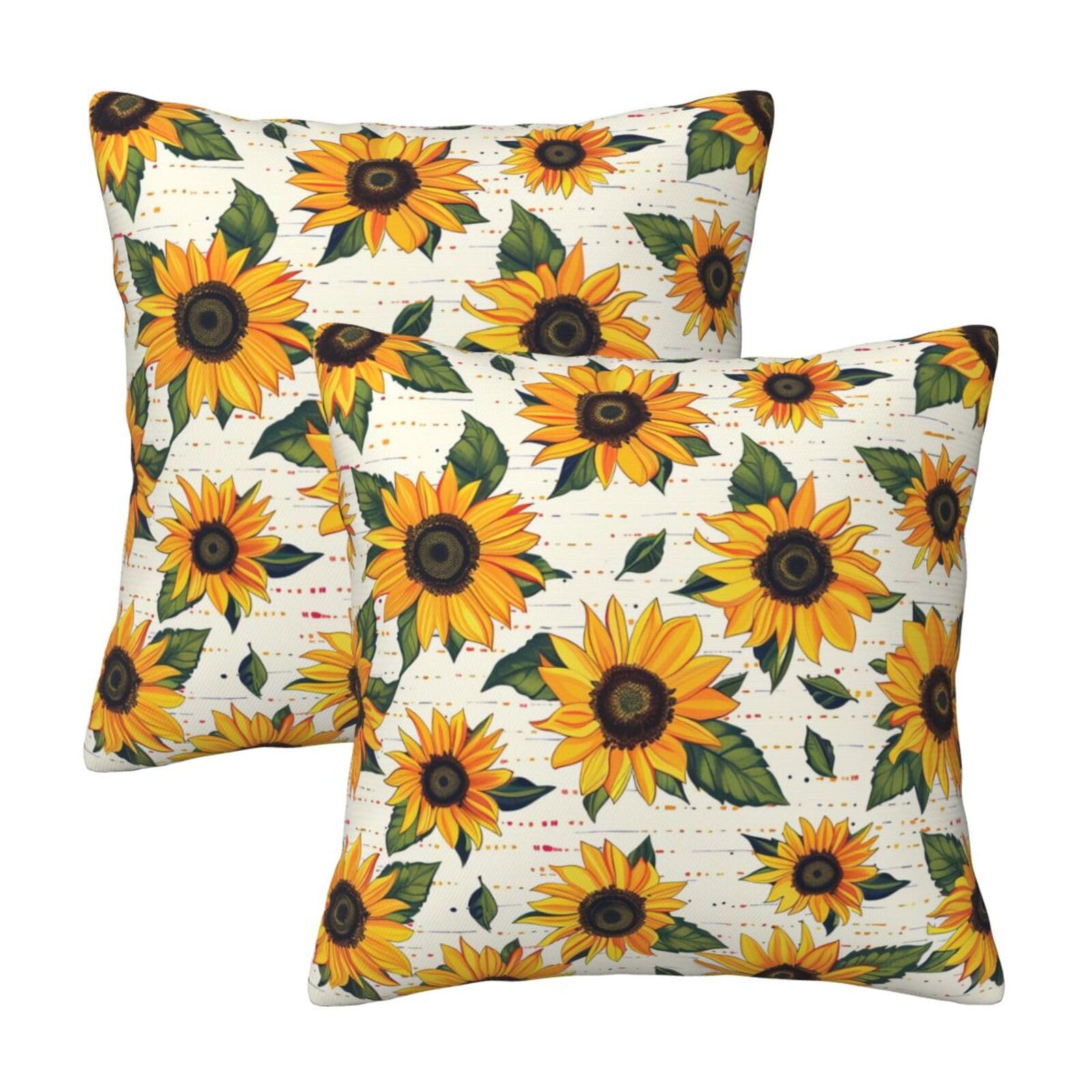 kkvhhyuo Sunflower Pattern Print Pillow Covers Set of 2, Square Decorative Cushion Covers with Hidden Zipper, Throw Pillow Cases for Living Room Sofa Bed Chair, 50x50 cm