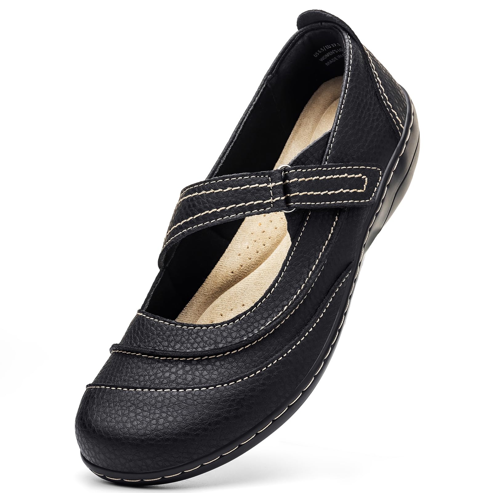 TALENAVA Women's Comfortable & Lightweight Leather Mary Jane Flats Versatile Business Casual Dress Shoes Work Office Cute Stylish Everyday Walking