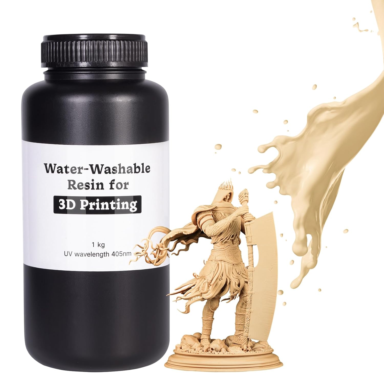 Water Washable 3D Printer Resin, 405nm High-Speed Printing Liquid Photopolymer Resin, Upgraded Formula 3D Printing Resin with Low Odor and Super Easy to Clean -1KG Skin