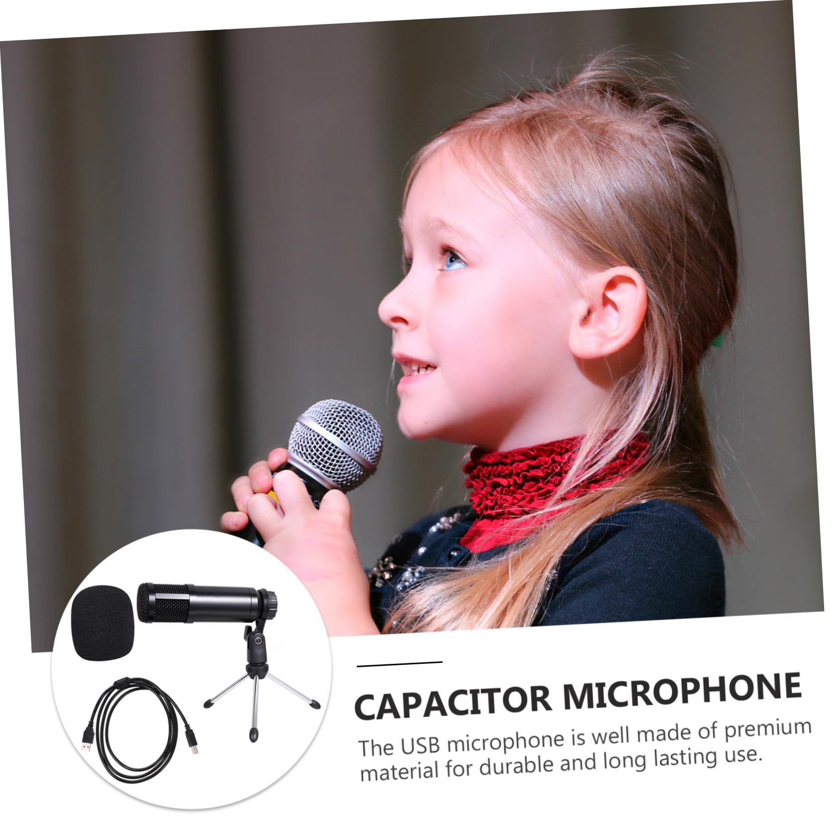 Yardwe Computermikrofon USB Kondensatormikrofon Satz mit Stativ, Schwarz | 1 Satz, Kunststoffgehäuse, für Karaoke und Live Übertragung, Breite Frequenzwiedergabe