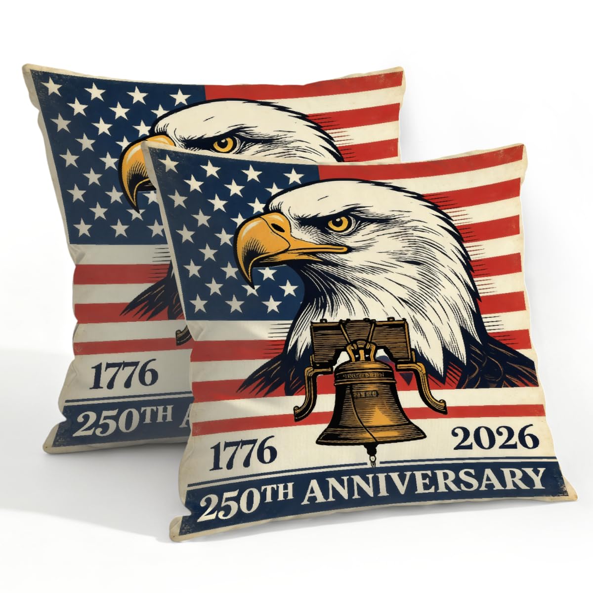 Outdoor Pillow Covers Waterproof Pillowcases 22x22in Set of 2 250th Anniversary Eagle USA Flag Decorative Throw Cushion Case for Couch Sofa Garden Patio Furniture