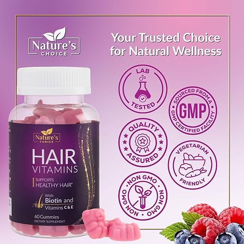 Miniatura 4 de Gomitas de vitaminas para el cabello con biotina de 5000 mcg de vitamina E y C para apoyar el crecimiento del cabello, vegetarianas de primera