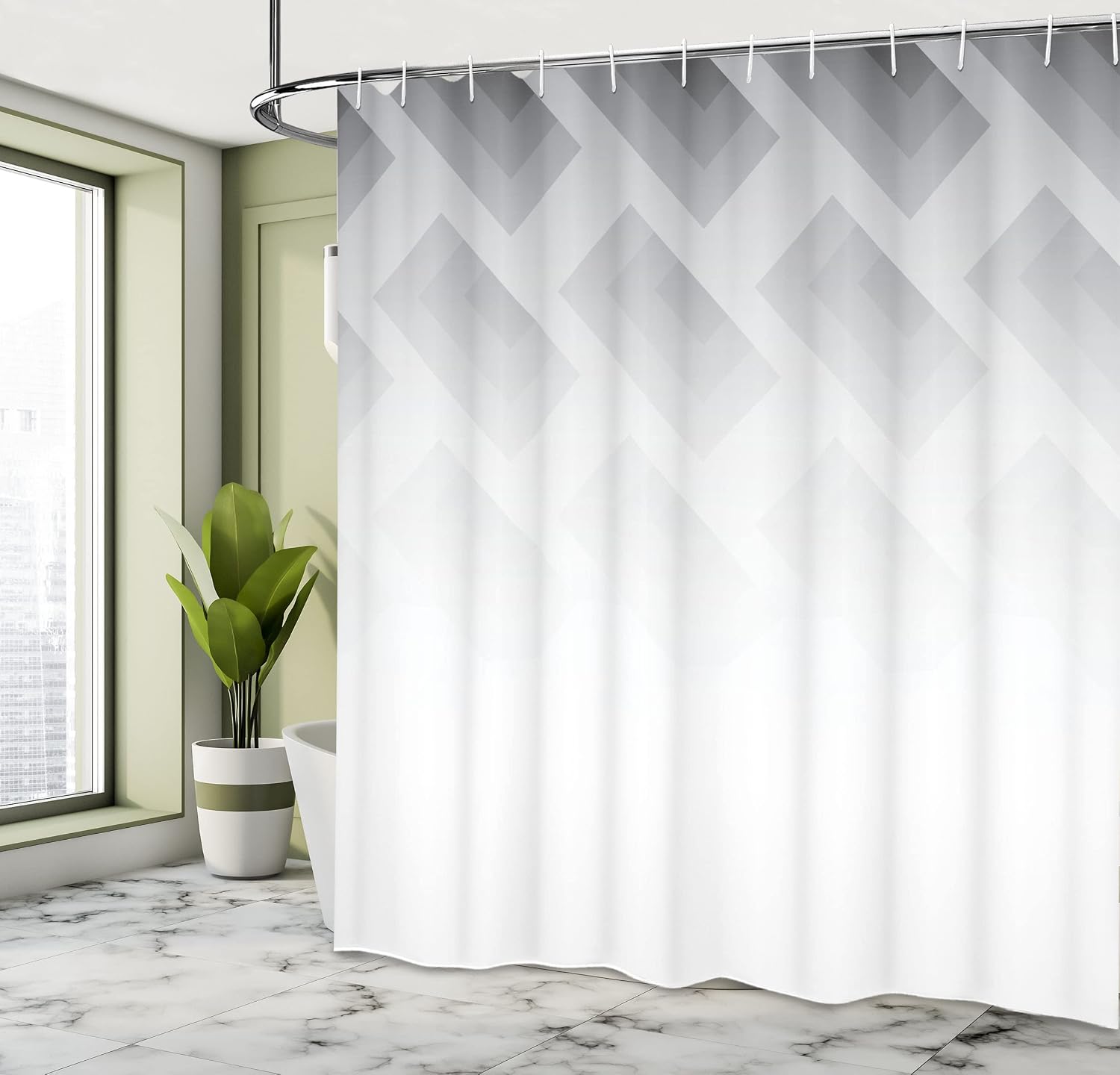 Ambesonne Grey Shower Curtain, Blur Poster Display with Simplistic Square Shapes Contemporary Mosaic Optic Illusion Print, Cloth Fabric Bathroom Decor Set with Hooks, 69" W x 84" L, Ivory image 4