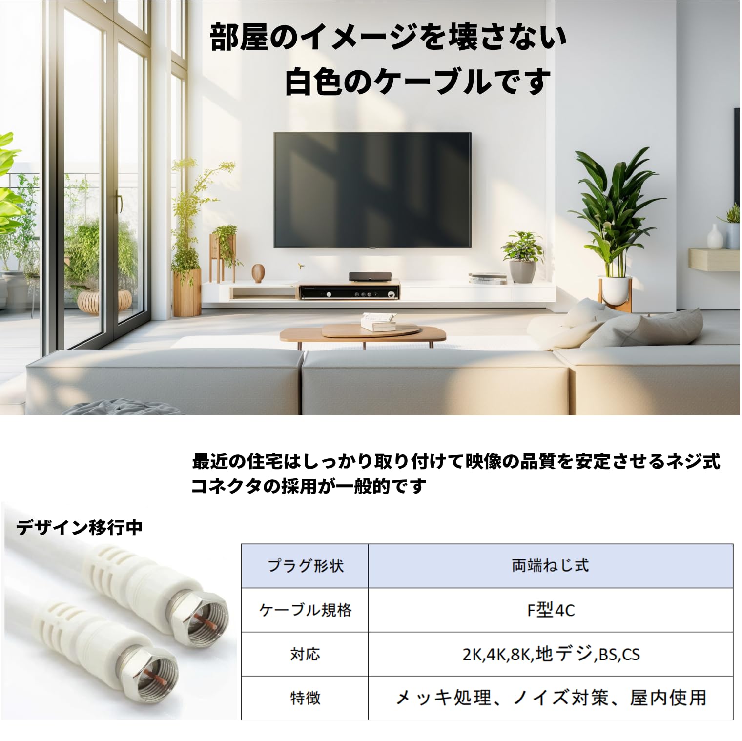 Amazon | テレビアンテナケーブル ネジ式接続タイプ｜2K・4K・8K放送