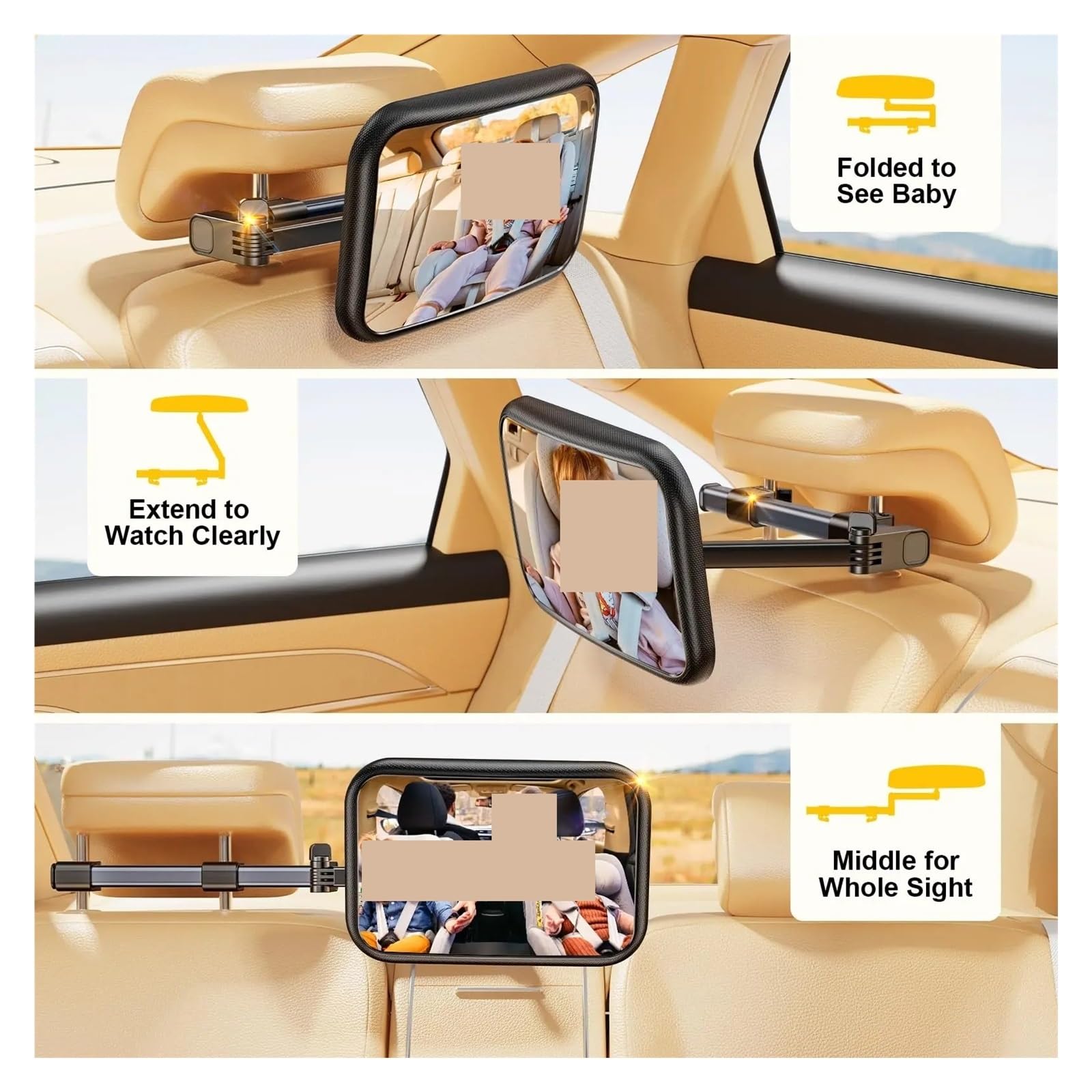 Espejo retrovisor para bebé, Extensible para un Cuidado óptimo del Asiento Infantil orientado hacia atrás, irrompible.