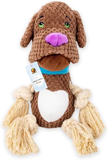 Foodie Puppies Plush Squeaky Rope Toy - (Brown Bulldog) | Non-Toxic, Soft, Stuffed, Teething, Playful, Cuddly Rope Toy | P...
