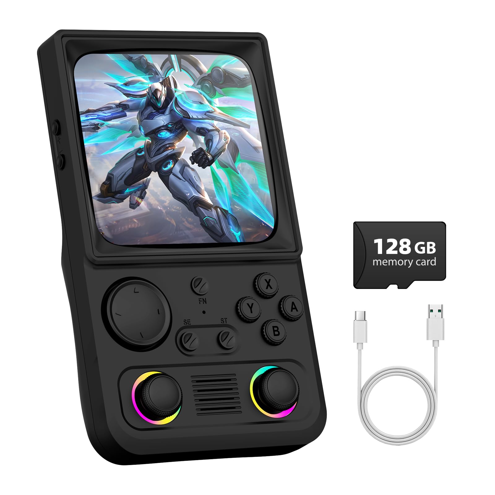 R36TMAX Retro Handheld Game Console, Retro Gaming Console with 4.0 Inch 720x720 IPS Screen, Portable Handheld Linux System, 4000mAh Battery (Dark Black-128GB)
