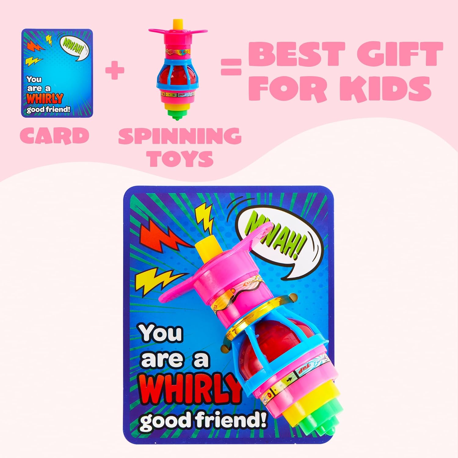 JOYIN 28 Packs Valentine's Day Gift Cards with Light Up Spinning Tops, LED UFO Gyroscope Flashing Lights for Valentine Party Favors, Classroom Exchange Prizes, Kids School Toys