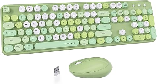 Miniatura 16 de UBOTIE Teclado inalámbrico colorido para computadora y mouse óptico, teclas flexibles, teclado de tamaño completo de oficina, conexión sin Té de
