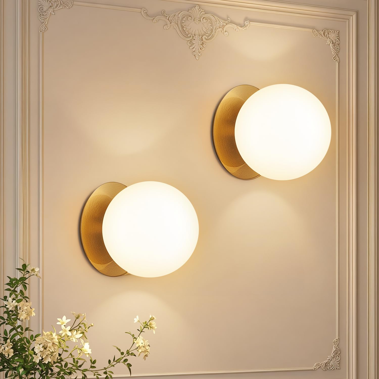 Photo 1 of Meybiok 2 Pack Wall Sconces, Modern Globe Sconces in Aged Brass, Wall Light for Bedroom Bathroom Living Room & Hallway Vanity Lighting, Ceiling Light Fixture