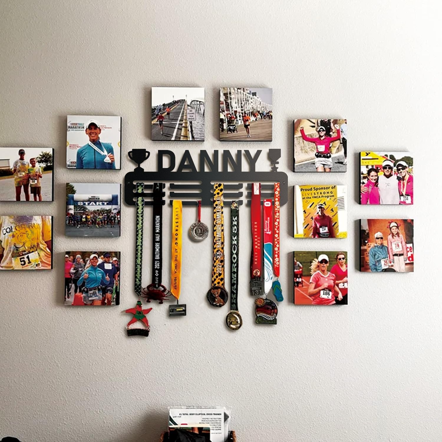NOAHAMMER Medal Hanger Display Holder Rack for Awards or Ribbons, Personalized Race Medal Display Running Medal Hanger Display Medal Holder for Wall, Custom Trophy and Medal Display Shelf