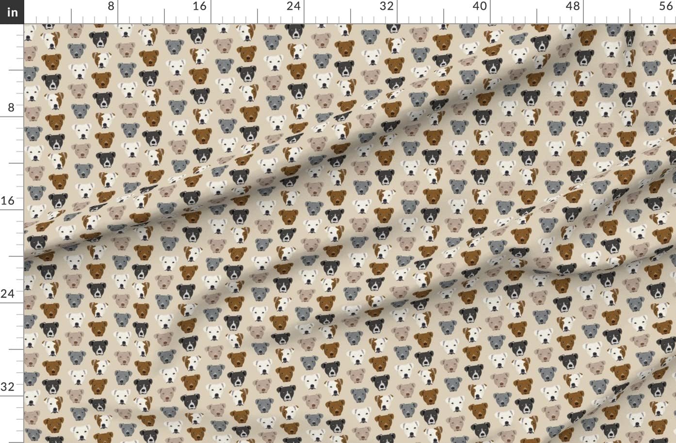 Spoonflower Fabric - Pitbull Terrier, Dog, Beige, Tan, Pets, Staffordshire, Puppy, Rescue Printed on Organic Cotton Sateen Fabric by The Yard - Sewing Quilting Apparel Home Decor