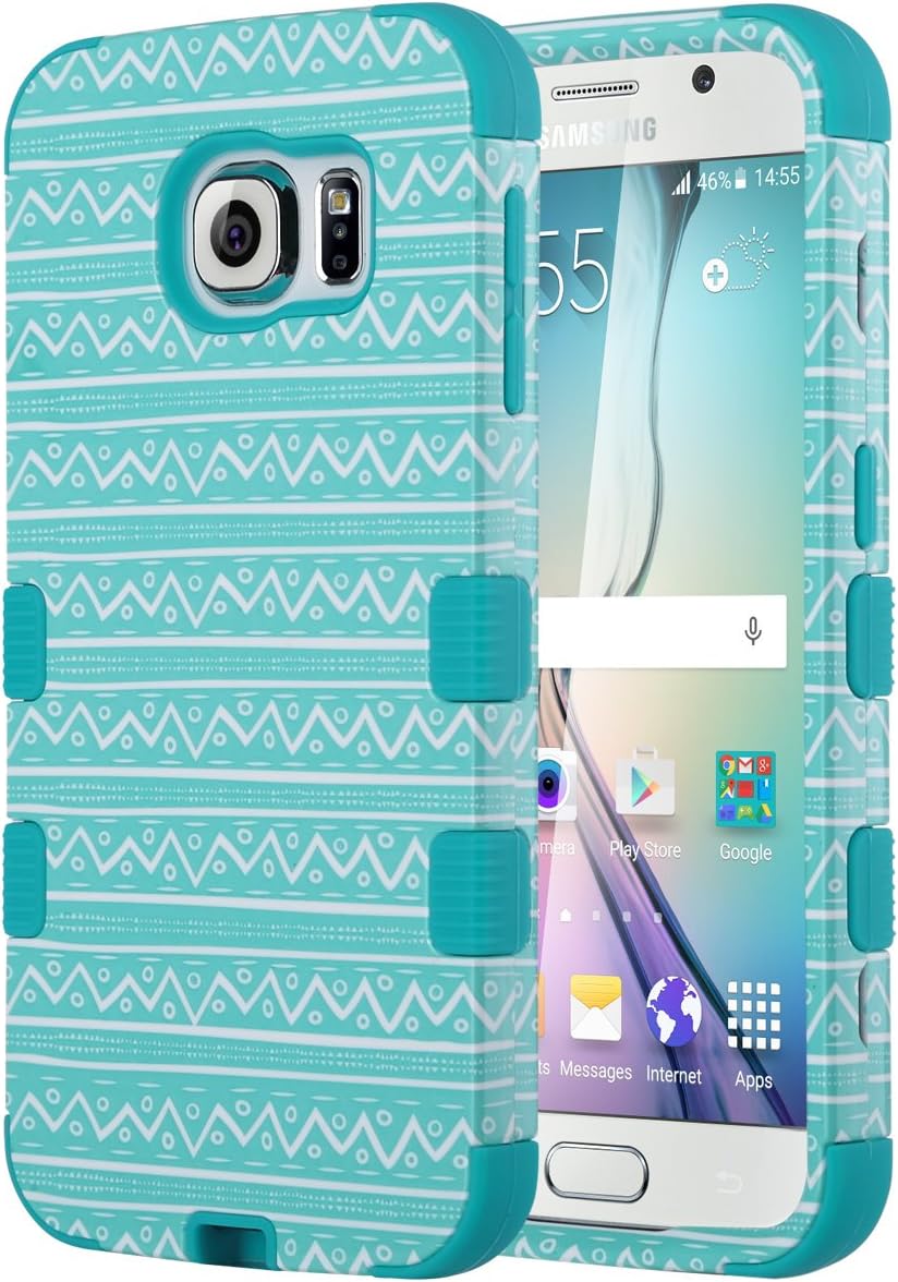 ULAK Galaxy S6 Case,S6 Case, Shock Resistant Hybrid Soft Silicone Hard PC Cover Case for Samsung Galaxy S6, Will NOT Fit S6 Active (Wave & Dots/Blue)