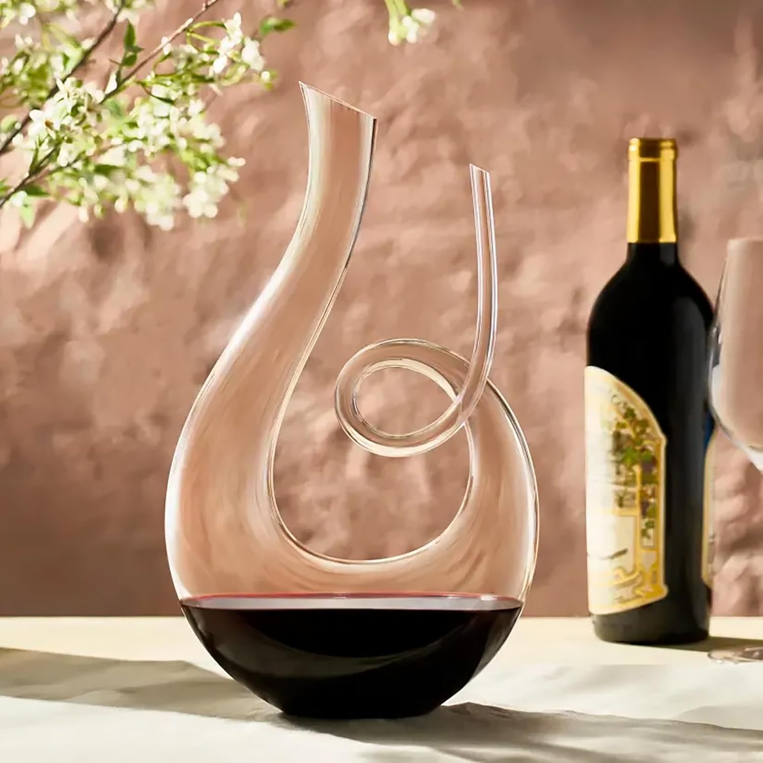 Wine Enthusiast Art Series Treble Decanter, 28 oz - Hand-Blown Lead-Free Aerating Crystal Wine Carafe with Sculptural G-Clef Inspired Neck and Minimizing Drip Spout