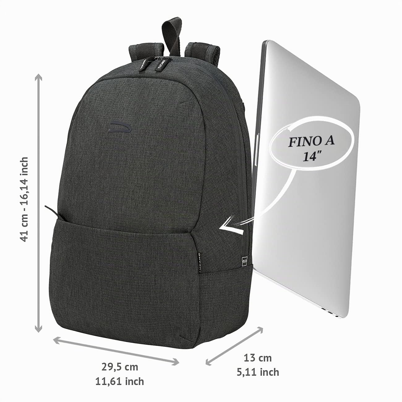 Tucano - Ted Zaino dal taglio sportivo, in materiale ottenuto dalla plastica riciclata, compatibile con Laptop fino a 14", MacBook 13", 14" ideale per ufficio, università, viaggio e tempo libero