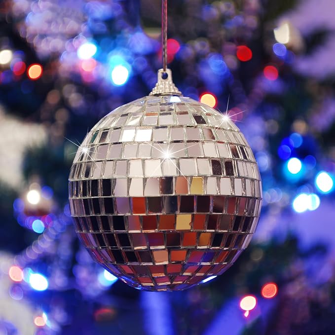 Disco espejo bola colgante plateada 4 pulg miniatura 6