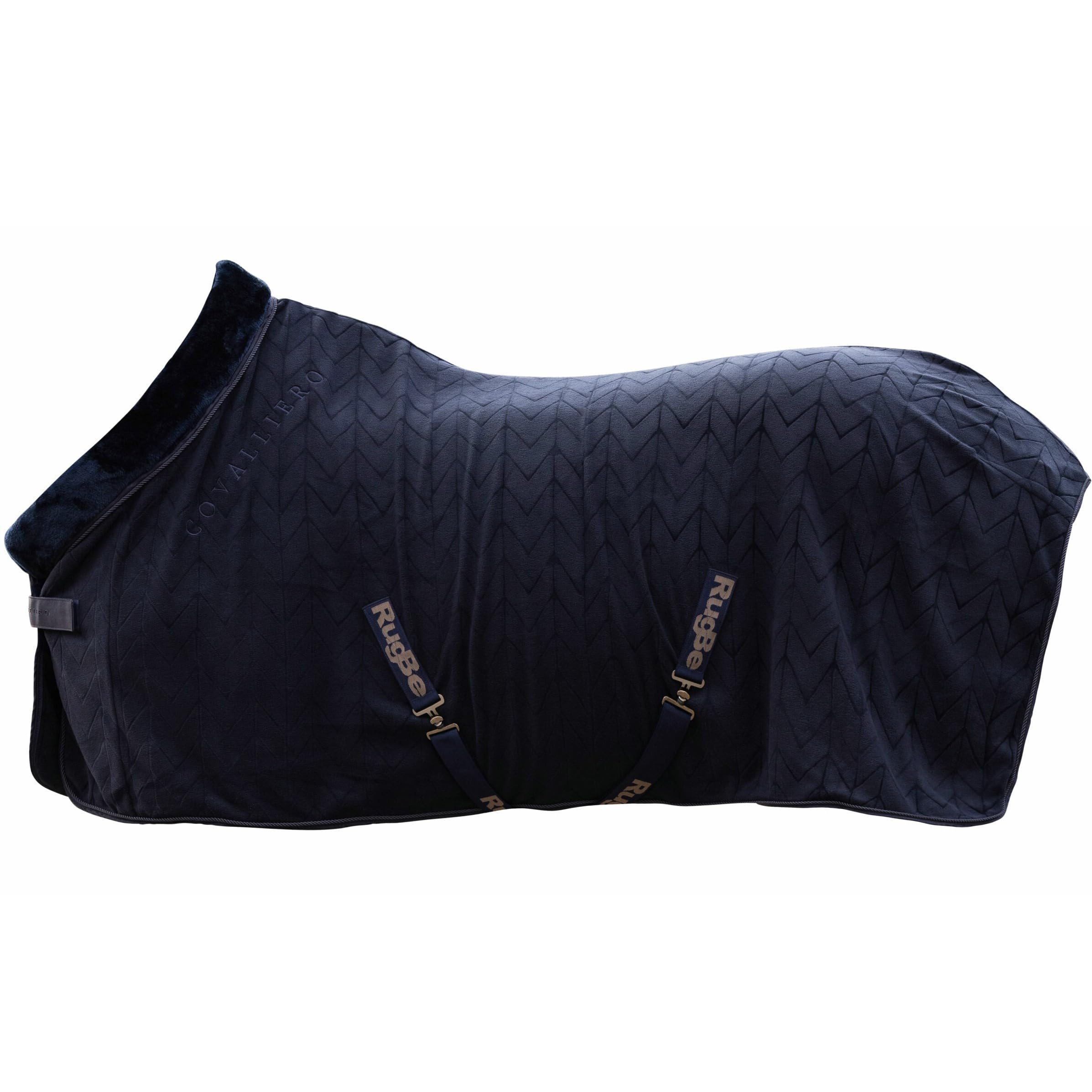 Covalliero - Fleecedecke | Pferde Abschwitzdecke | Transportdecke mit Brustschnalle, Schweifriemen & Kreuzgurten | super weich & atmungsaktiv | Pferdedecke in Dark Navy | Größe 125cm