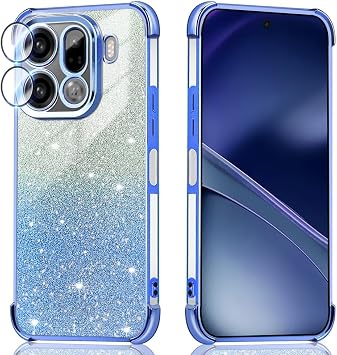 Phone Case for Infinix Note 60 Pro 5G/Note 60 5G, Transparent Cover with Gradient Glitter, Stylish Shockproof Case with Lens Protection. Blue