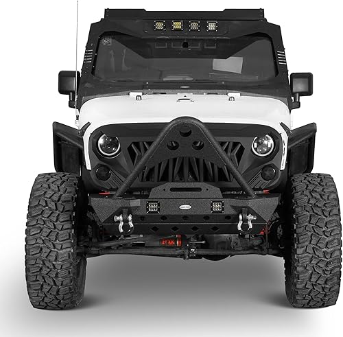Miniatura 2 de Hooke Road Parachoques Wrangler JK Stinger, parachoques delantero agresivo rechoncho con luces LED y placa de cabrestante para Jeep Wrangler JK 24