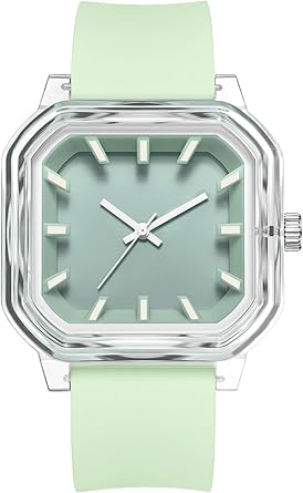 Findtime Wristwatch, Unisex, Silent Movement, Simple and Neutral Design, 5 ATM Waterproof, for Learning/Examination, Lightweight Silicone Band, Square Case, Acrylic Window, 9 Colors Available