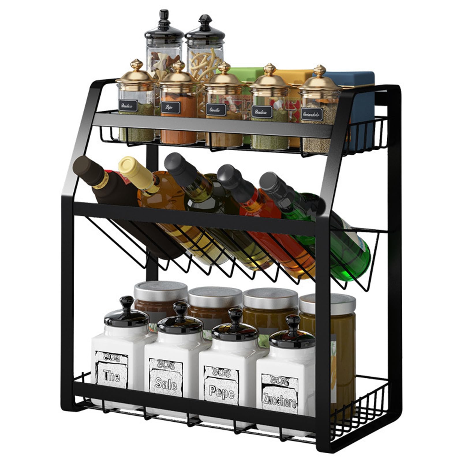 Warmiehomy 3 Tier Spice Rack Organiser Free Standing Spice Racks Spice Organiser Metal Kitchen Spice Storage Seasoning Rack for Countertop Cupboard Cabinet