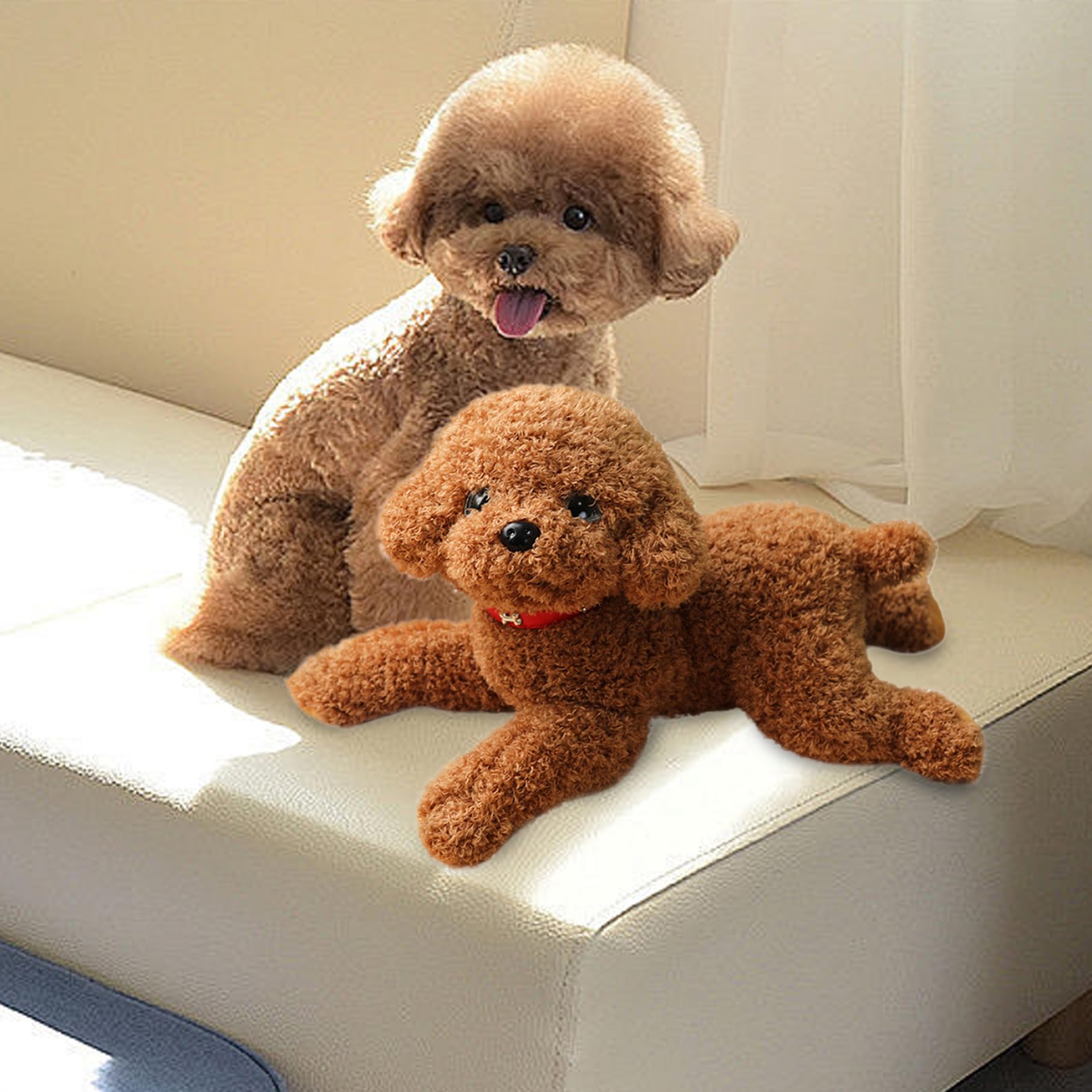 Hunde-Plüschtier, niedlicher, lebendiger Teddy-Hund, Paarungsspielzeug, 35, 6 cm, mit Baumwolle gefülltes Plüschtier mit Halsband, dekorativ gefüllt für Couch, Sofa, Bett, Hellbraun