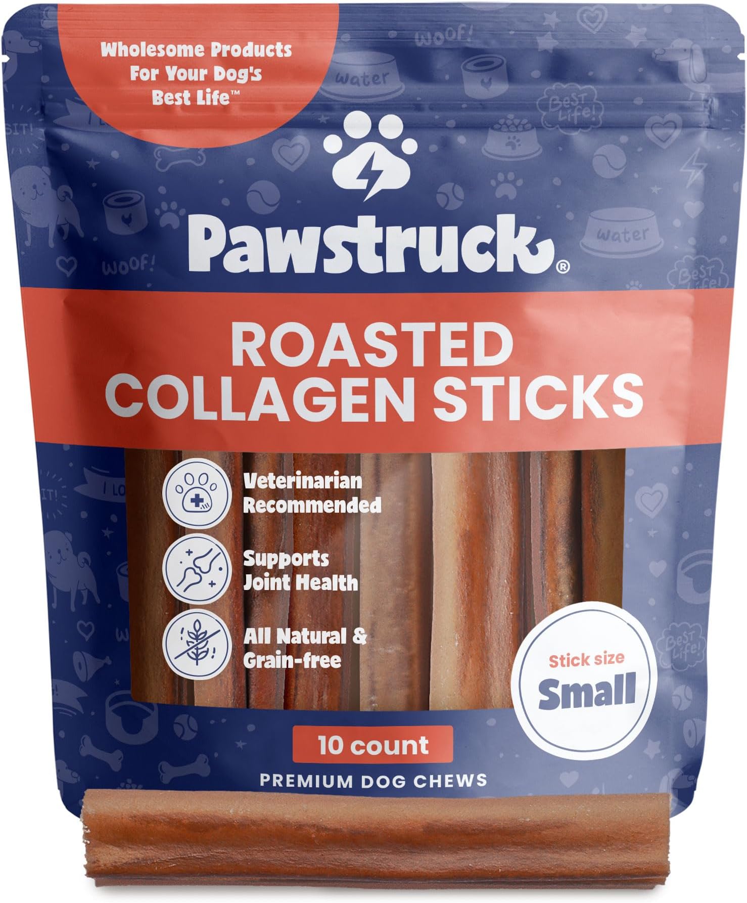 Pawstruck All Natural 5-6" Roasted Collagen Sticks for Dogs – Low Odor & Long-Lasting Bully Stick Alternative, Single Ingredient & Vet Approved – 10 Pack