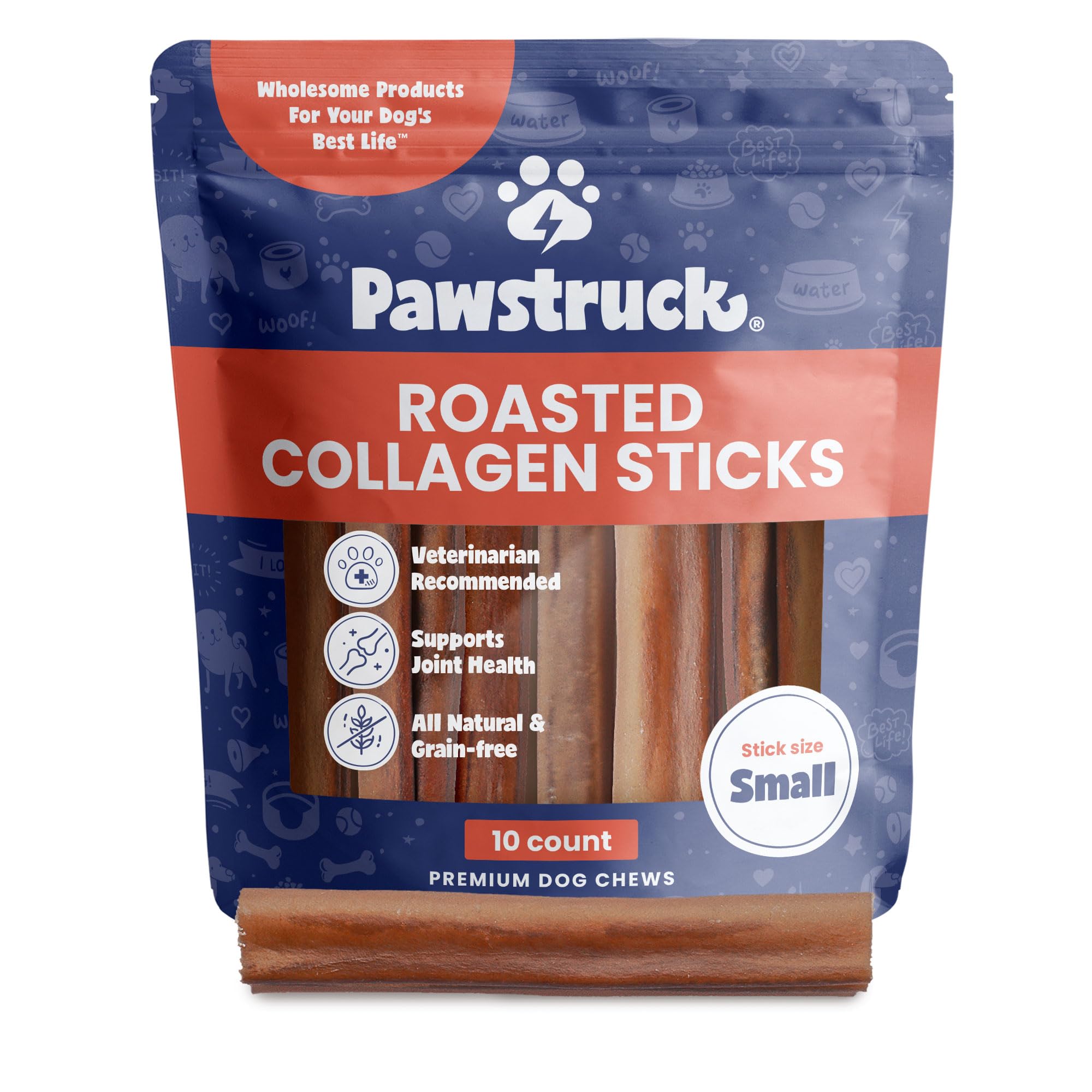 Pawstruck All Natural 5-6" Roasted Collagen Sticks for Dogs – Low Odor & Long-Lasting Bully Stick Alternative, Single Ingredient & Vet Approved – 10 Pack