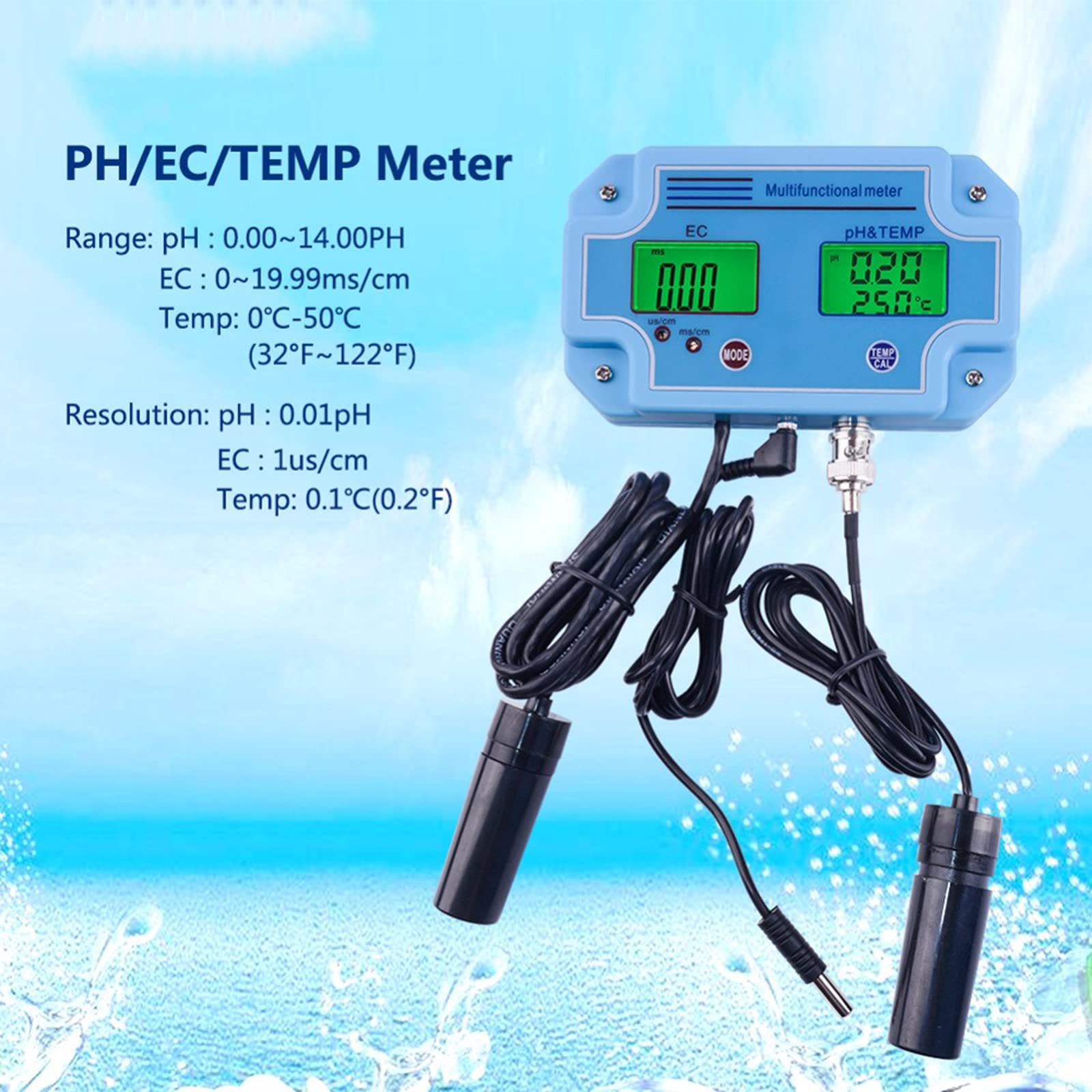 Comprobador digital LED PH y EC con herramienta de equipo de monitoreo de alta precisión 2 en 1