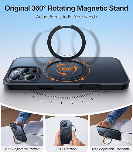 Miniatura 3 de TORRAS Funda magnética giratoria 360 mejorada para iPhone 16 Pro de 6.3 pulgadas, compatible con funda MagSafe 16 Pro, a prueba de golpes de grado