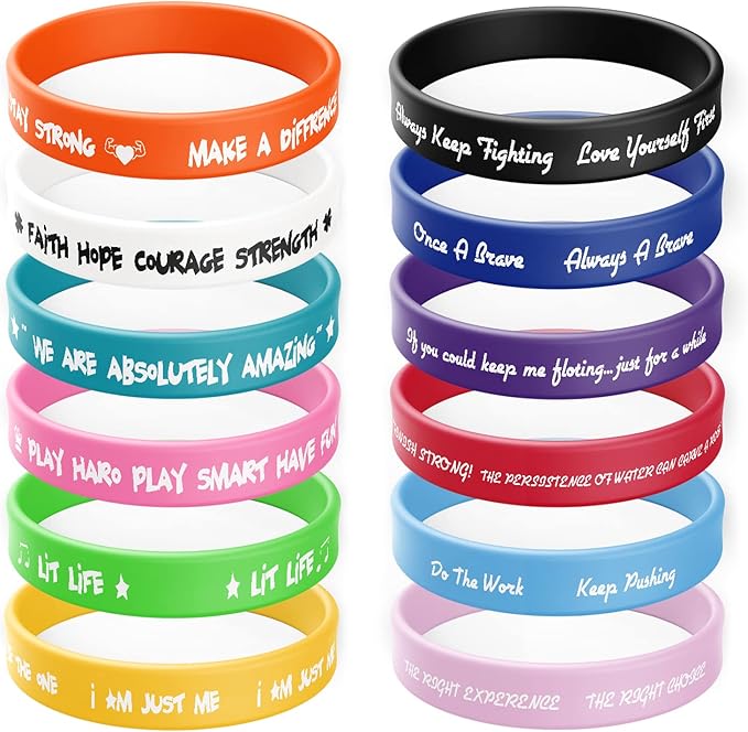 12 Pcs Silicone Wristbands Motivational Rubber Bracelets