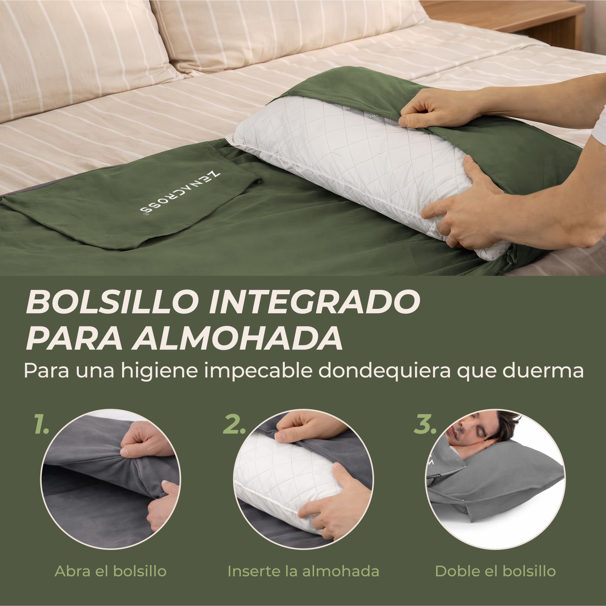 Sábana para Saco De Dormir Ultraligero de Microfibra - Saco Sabana con Comparimiento de Almohada Agregado - Sabana Saco para Viajar, Verano
