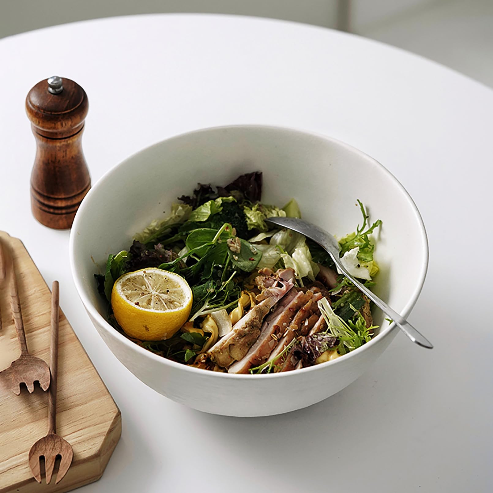 Große Salatschüssel, 2500 ml, 26 cm Durchmesser, Steinstruktur, Suppenschüssel, Keramik, Ramenschüssel für 1 3 Personen, spülmaschinenfest, für Ramen, Obst, Desserts, Suppen und Müsli, Weiß