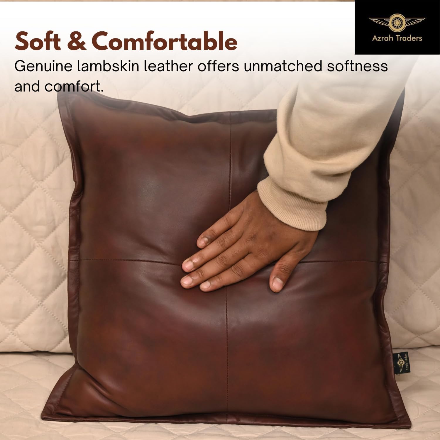 Genuine Lambskin Leather Pillow Cover, 22x22 Inch Case for Lumbar Throw Couch Pillows, Thick & Soft Cushion Covers for Sofa Bed Home Décor (Antique Dark Brown Box Pack of 2)
