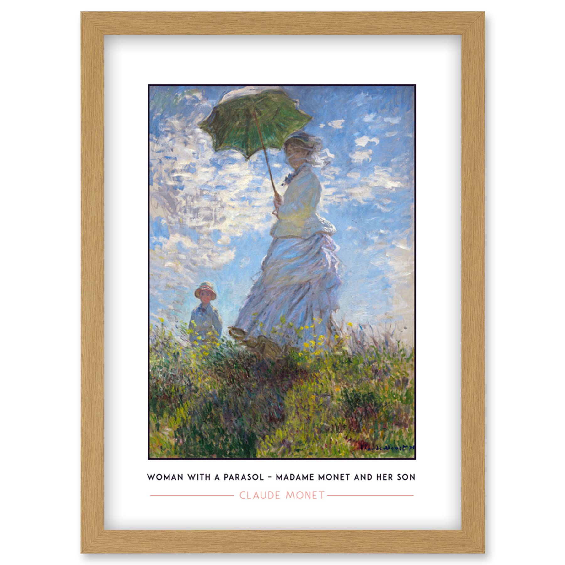 Wee Blue Coo Claude Monet Woman With A Parasol – Madame Monet And Her Son Impressionist Painting Artwork Framed Wall Art Print A4