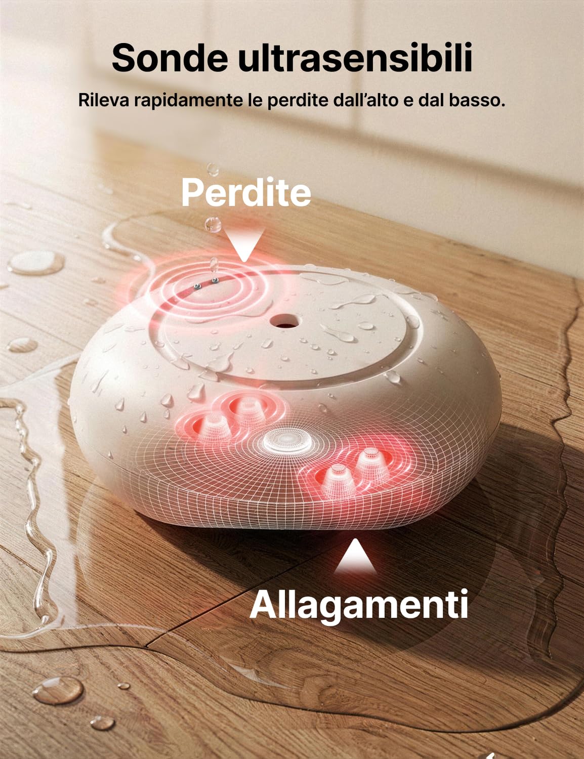 X-Sense Rilevatori d’Acqua Wi-Fi con Batterie, Sensori Allagamento IP66 con Allarme Regolabile fino a 110 dB, Sensore di Livello per Cucine, Bagni e Cantine, 3 Rilevatori e 1 Stazione Base, SWS54