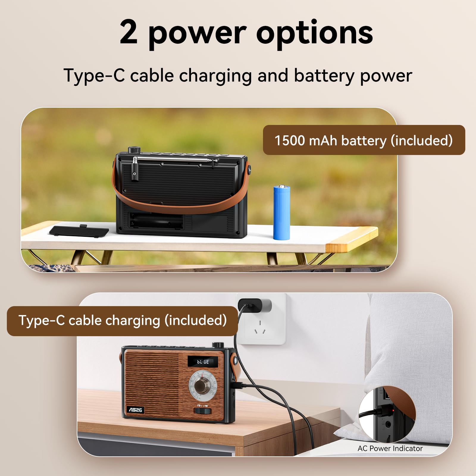 COLSUR Retro Radio mit Bluetooth Lautsprecher, Tragbarer Vintage Radio mit AM/FM Radios mit Batterie Wiederaufladbarer Lautsprecher mit Küchenradio Unterstützt USB/TF/AUX Funktion Geschenke für männer