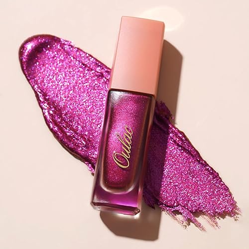 Miniatura 5 de Oulac Sombra de ojos y delineador de ojos con purpurina líquida morada, maquillaje de ojos suave y brillante con acabado brillante, fórmula ligera