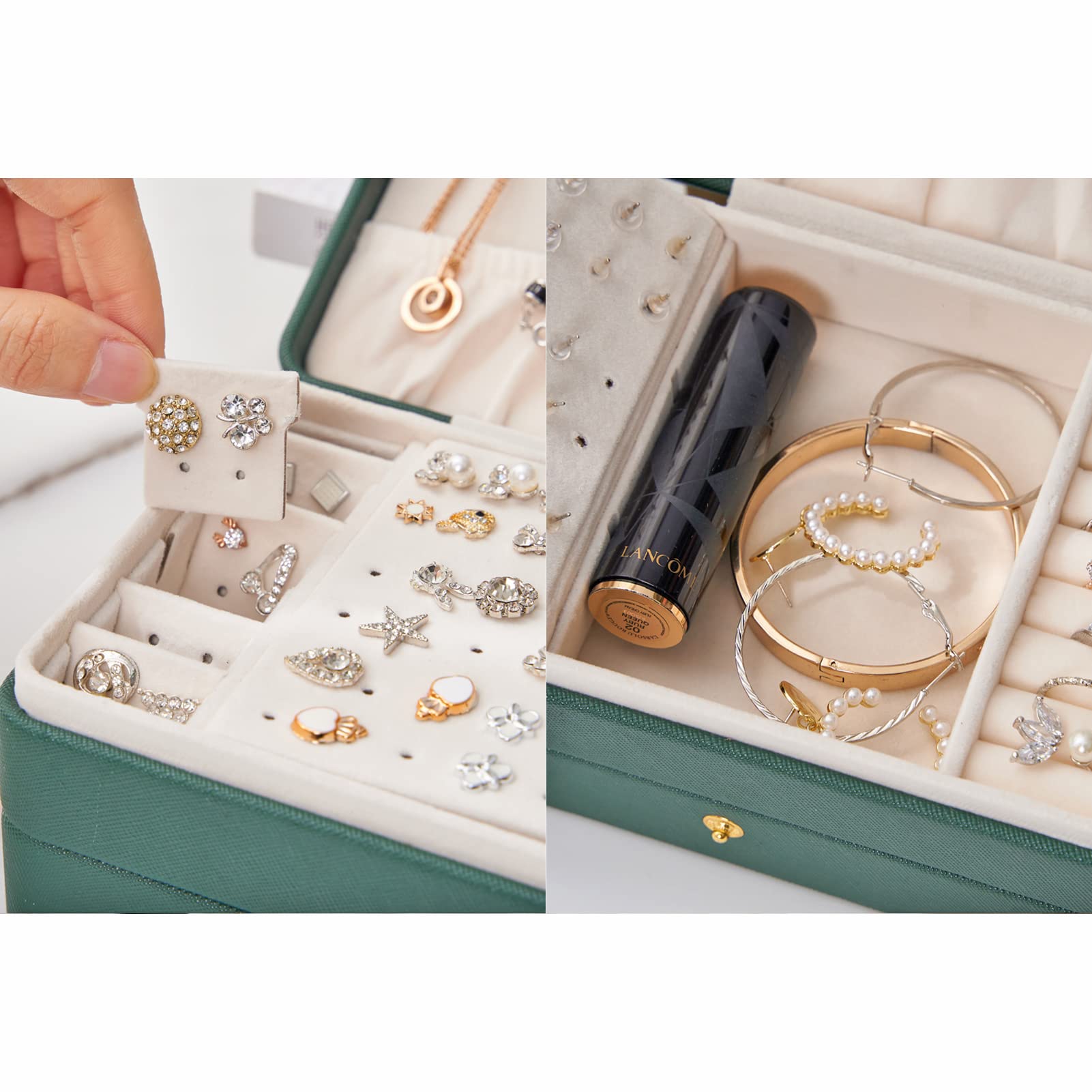 Eucomir Portagioie Da Viaggio In Pelle PU - Piccolo Organizer Per Collane, Orecchini, 10x10x5 Cm, Bianco - Foto 6