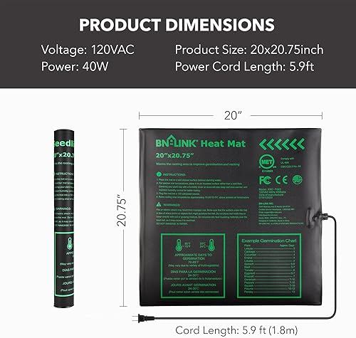 Miniatura 10 de BN-LINK Alfombrilla térmica duradera para plántulas, almohadilla térmica hidropónica cálida, impermeable, 10 x 20.75 pulgadas, paquete de 4 unidades
