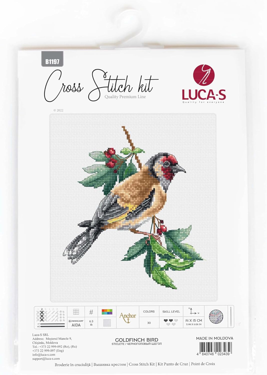 Luca-S Cross Stitch Kit Goldfinch Bird B1197
