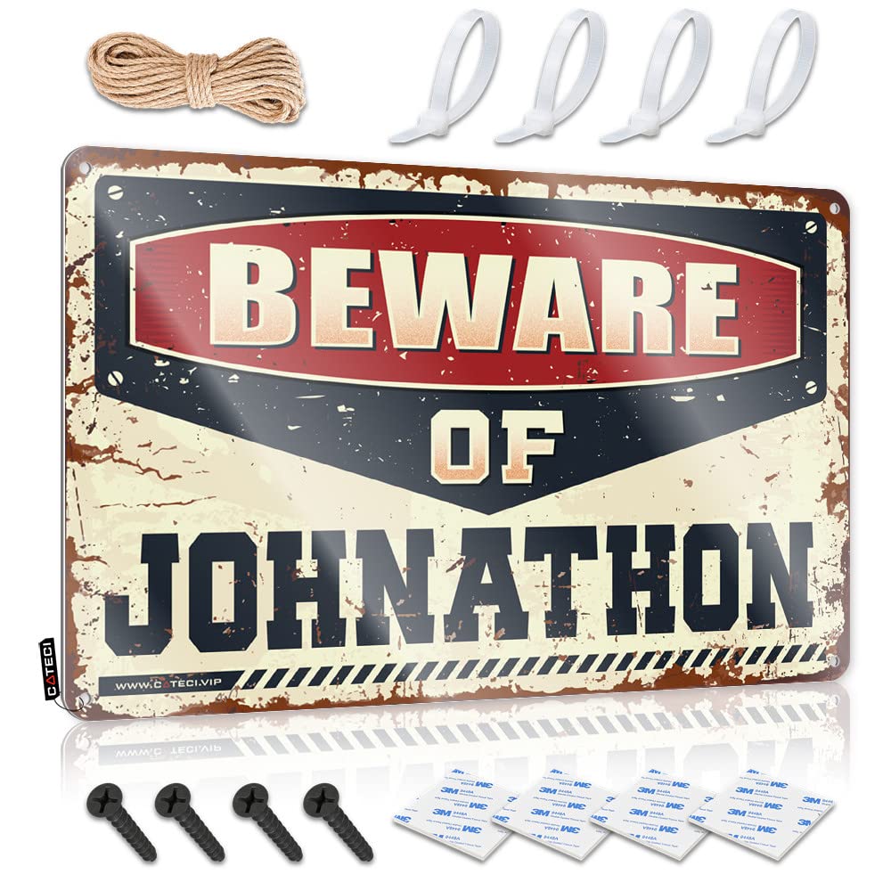 IBWNBBUSN Funny Decor For Bar Beware Of Johnathon Tin Sign Backyard Bar Decor Man Cave Funny Signs(30X40CM)