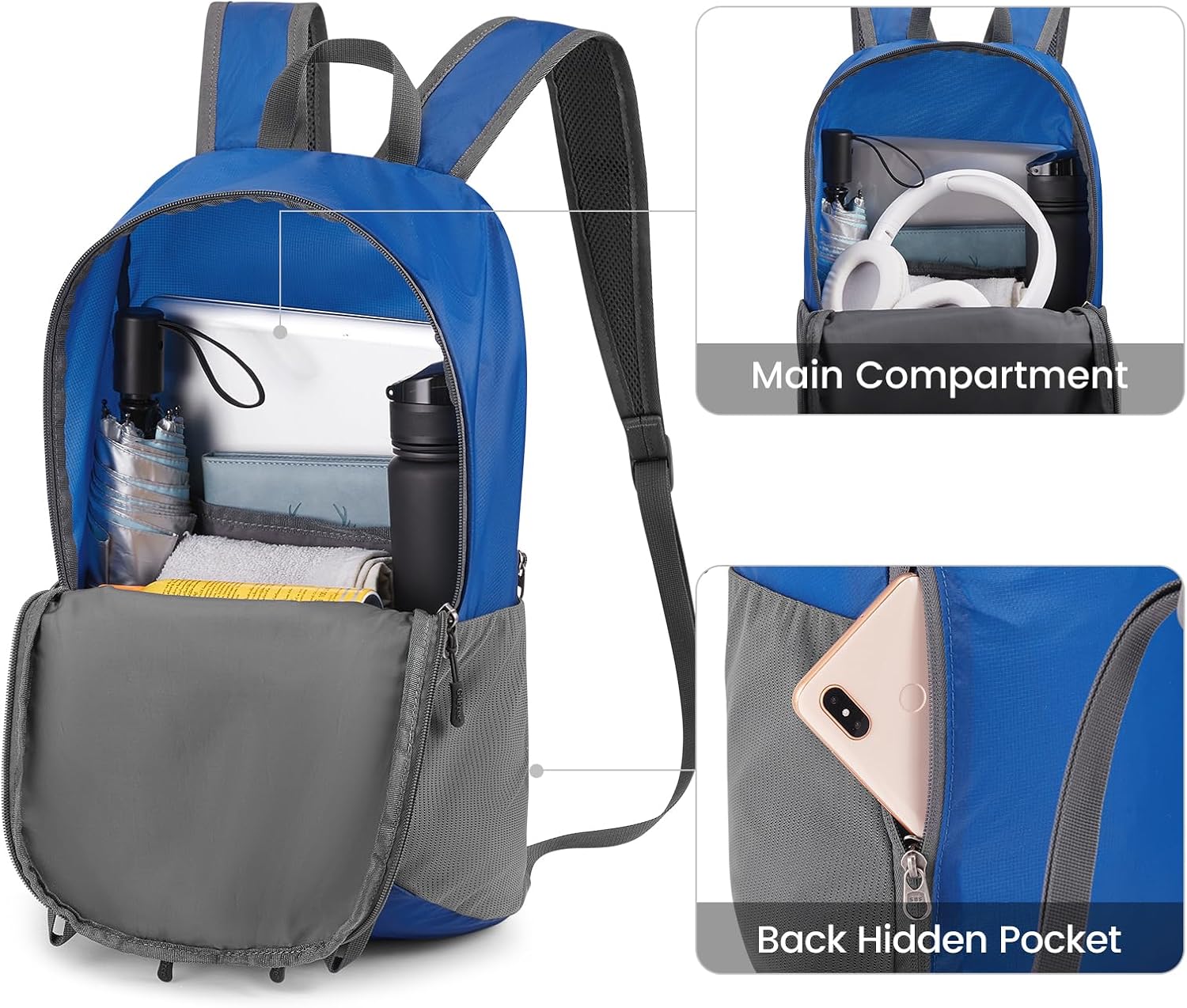 G4Free 24L Packable Hiking Backpack Lightweight Foldable Small Sport Travel Daypack Water Resistant for Women Men（Blue） - Image 2